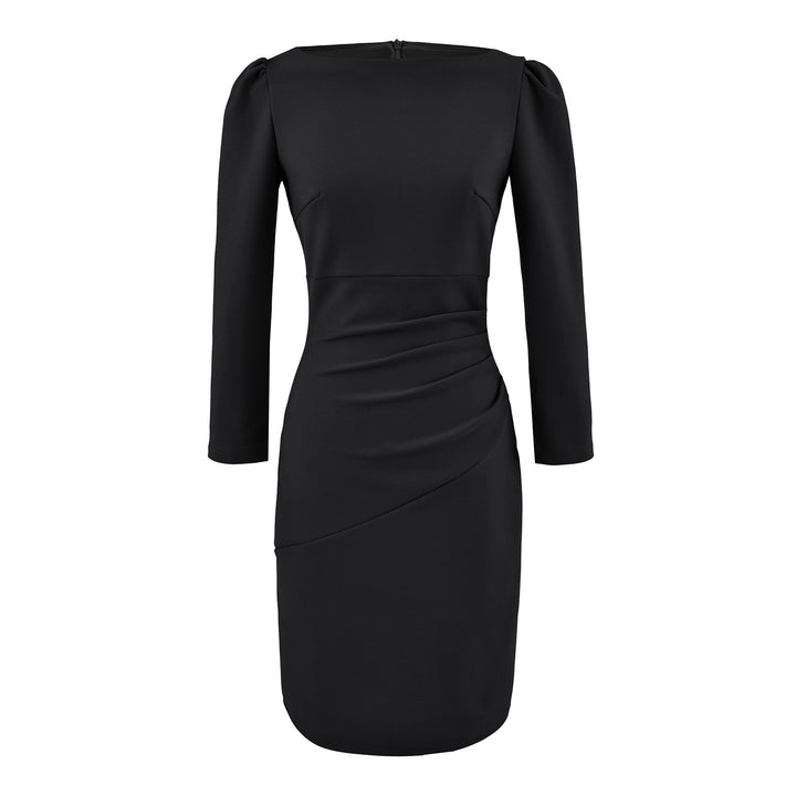 Women Figure-hugging Midi Dress with Gathered Wrap Look and Long Sleeves Mune Fashion