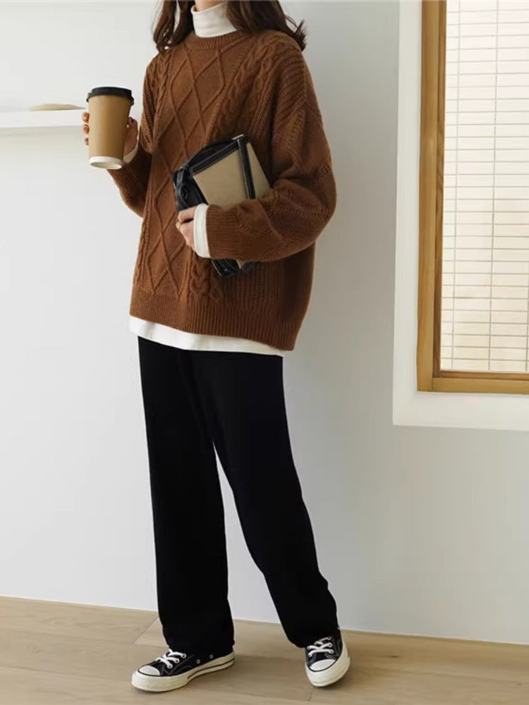 Women’s Oversized Cable Knit Sweater with Openwork Details and Ribbed Hem Mune Fashion