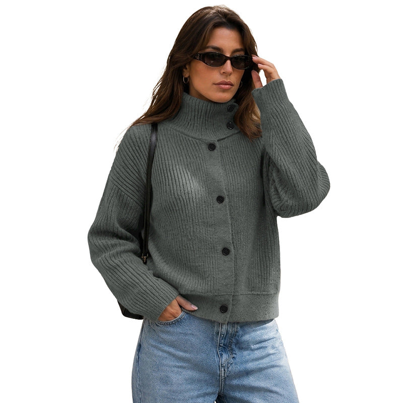 Women's Casual Cardigan with High Collar Mune Fashion