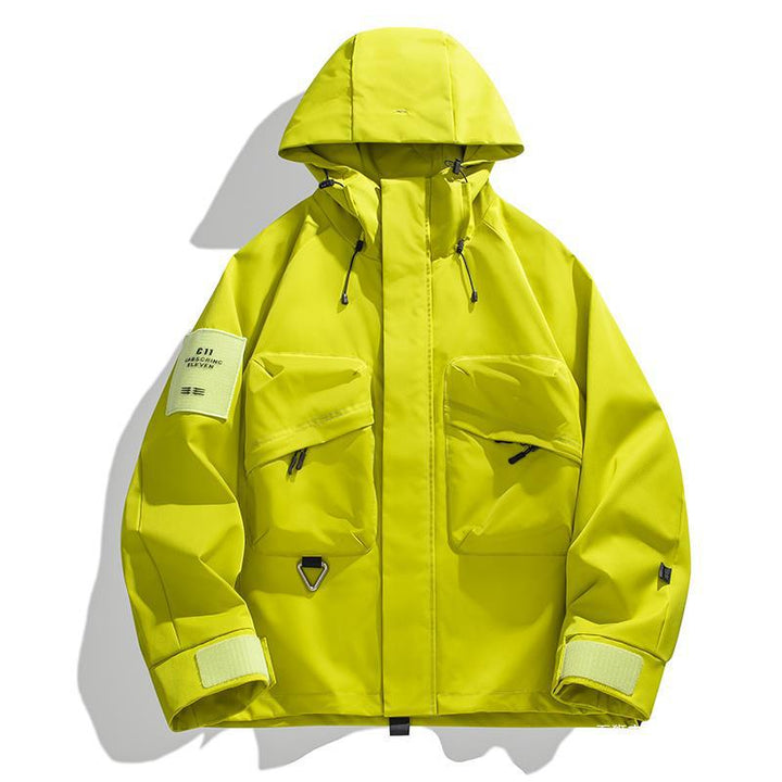 Men's water-repellent technical utility jacket with hood, multifunctional pockets & adjustable Velcro cuffs Mune Fashion