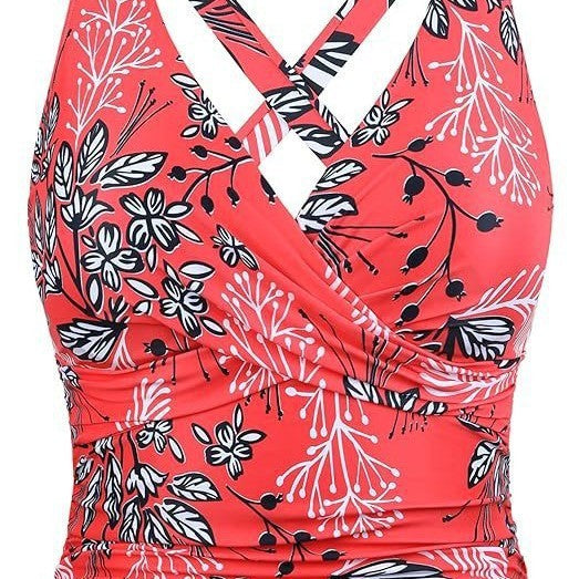 Women's Sporty Tankini Top with Floral Cut Mune Fashion