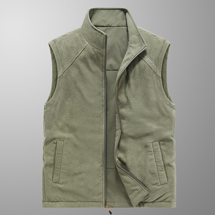 Men's fleece vest with stand-up collar, thermal insulation, and zippered pockets Mune Fashion