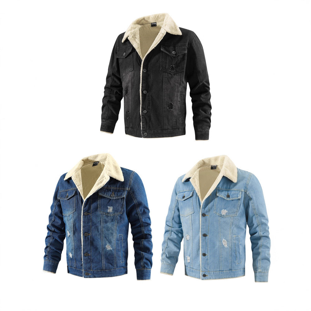 Men's denim jacket with teddy lining in used look and button placket Mune Fashion