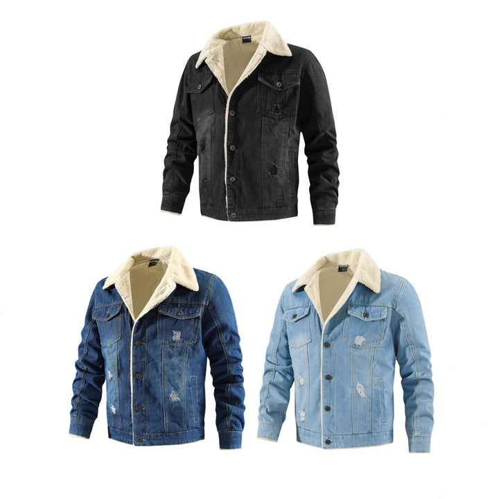 Men's denim jacket with teddy lining in used look and button placket Mune Fashion