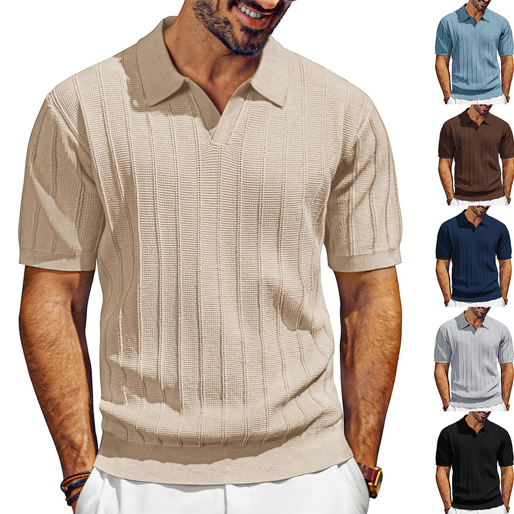 Men's lightweight short-sleeve knit polo shirt with textured rib pattern Mune Fashion