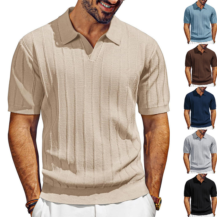Men's lightweight short-sleeve knit polo shirt with textured rib pattern Mune Fashion