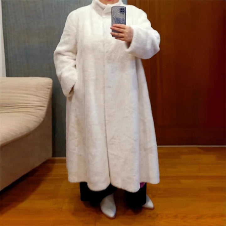 Women's Maxi Faux Fur Coat with Oversized Cut and Patch Pockets Mune Fashion