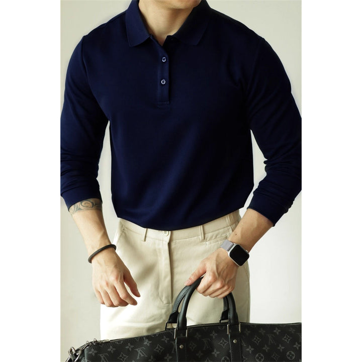 Men's Stylish Long Sleeve Polo Shirt with Fine Structured Design Mune Fashion