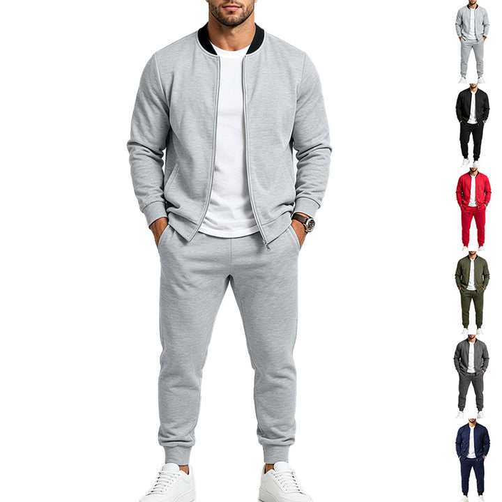 Men's Sportive Leisure Training Set with Bomber Jacket and Tapered Jogging Pants Mune Fashion