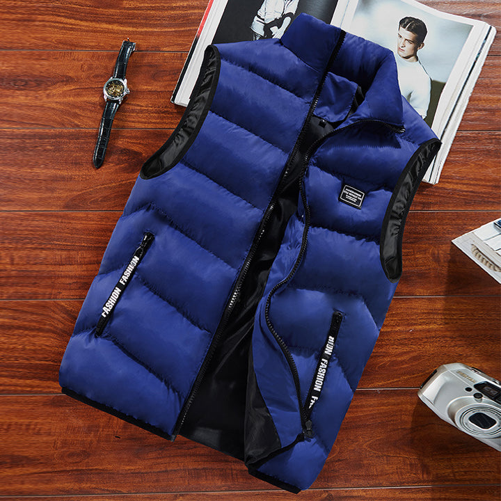 Men's Padded Sleeveless Thermal Vest in Urban Puffer Look with Stand-Up Collar and Zipper Pockets Mune Fashion