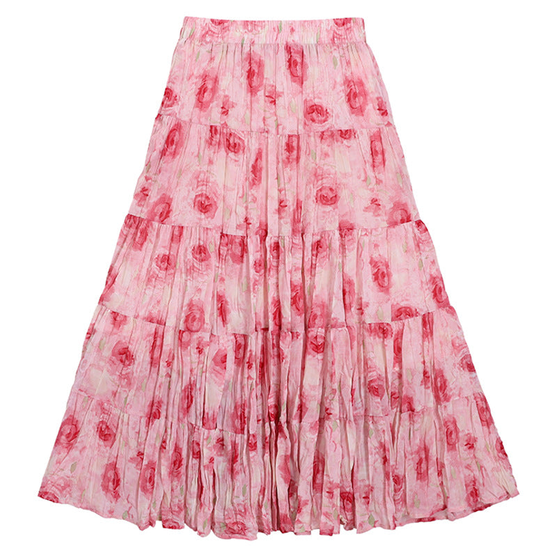 Women's flowing midi maxi skirt with multi-layered tiered design and fine pleated look Mune Fashion