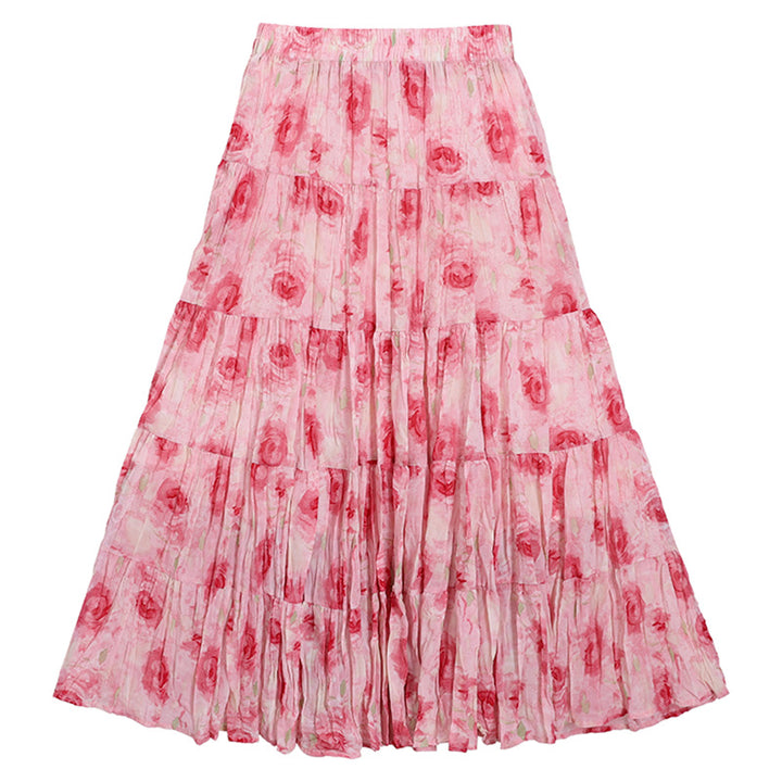 Women's flowing midi maxi skirt with multi-layered tiered design and fine pleated look Mune Fashion