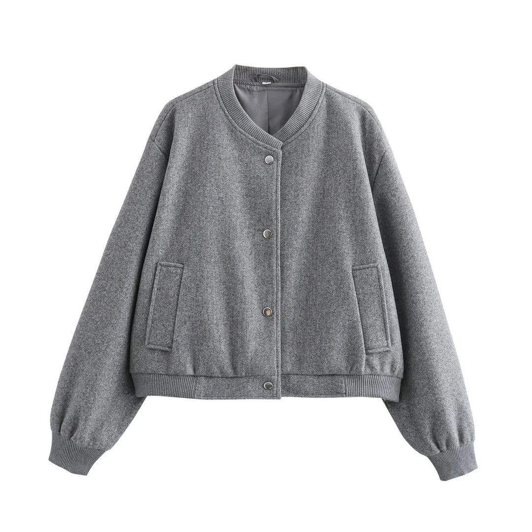 Women nan cropped boxy bomber jacket made of soft velvet imitation with ribbed cuffs and concealed snap button placket Mune Fashion