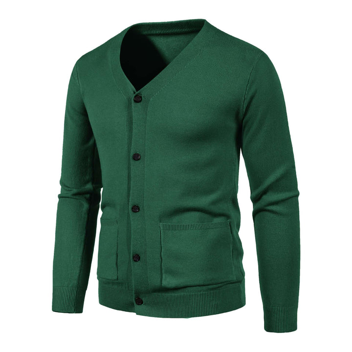Men's lightweight fine-knit cardigan with V-neck, full button placket, and patch pockets Mune Fashion