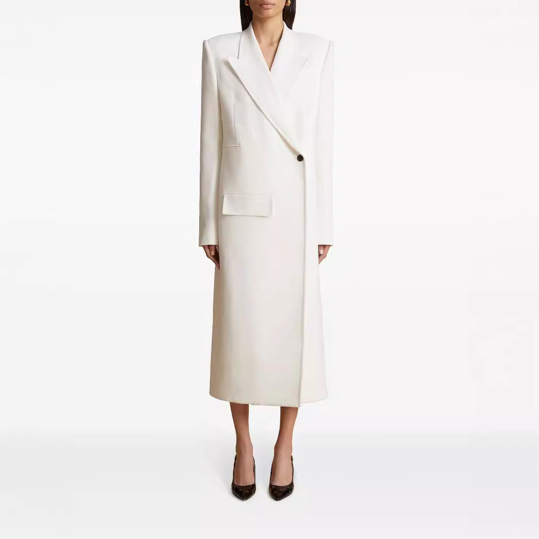 Women’s Long Single-Breasted Blazer Dress with Slim Silhouette and Flap Pockets Mune Fashion