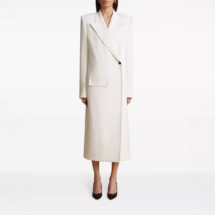 Women’s Long Single-Breasted Blazer Dress with Slim Silhouette and Flap Pockets Mune Fashion