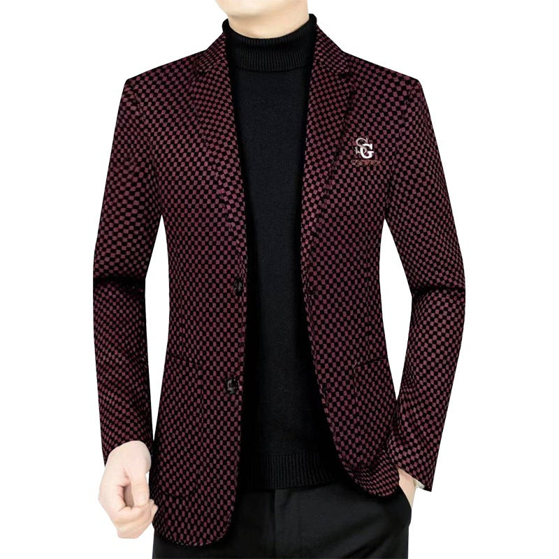 Men's Tailored Single-Breasted Blazer with Graphic Texture and Stretch Comfort Mune Fashion