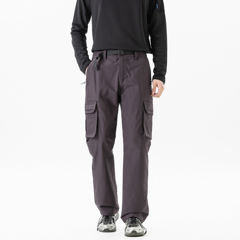 Men's utility cargo pants in technical trekking style with integrated belt and multiple pockets Drune
