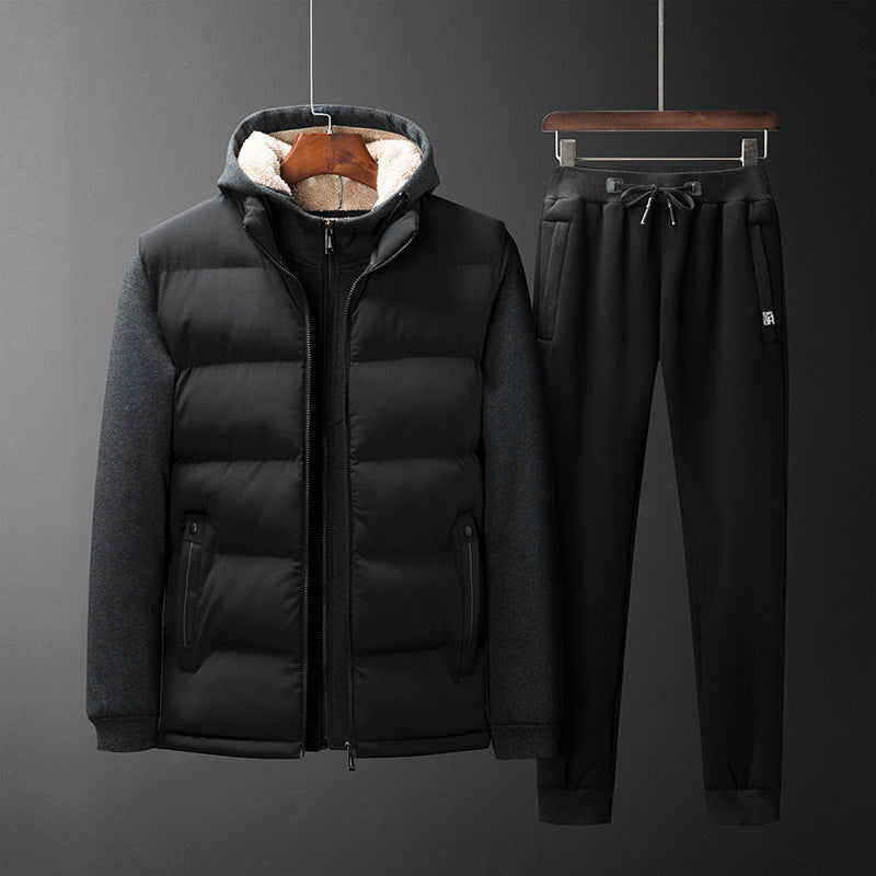 Men's Padded Hooded Vest with Fleece Lining and Slim Fit Jogging Pants Set Mune Fashion