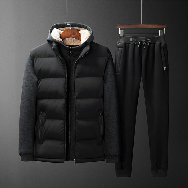 Men's Padded Hooded Vest with Fleece Lining and Slim Fit Jogging Pants Set Mune Fashion