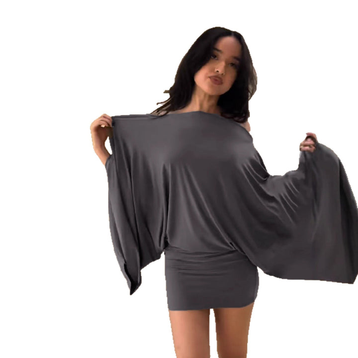 Women's off-shoulder draped blouson top with wide batwing sleeves and tapered cuff Mune Fashion
