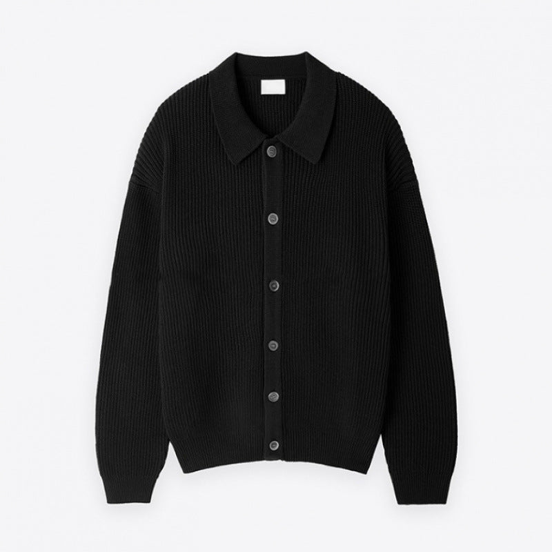 Unisex Chunky Ribbed Cardigan with Shirt Collar and Full Button Closure Mune Fashion