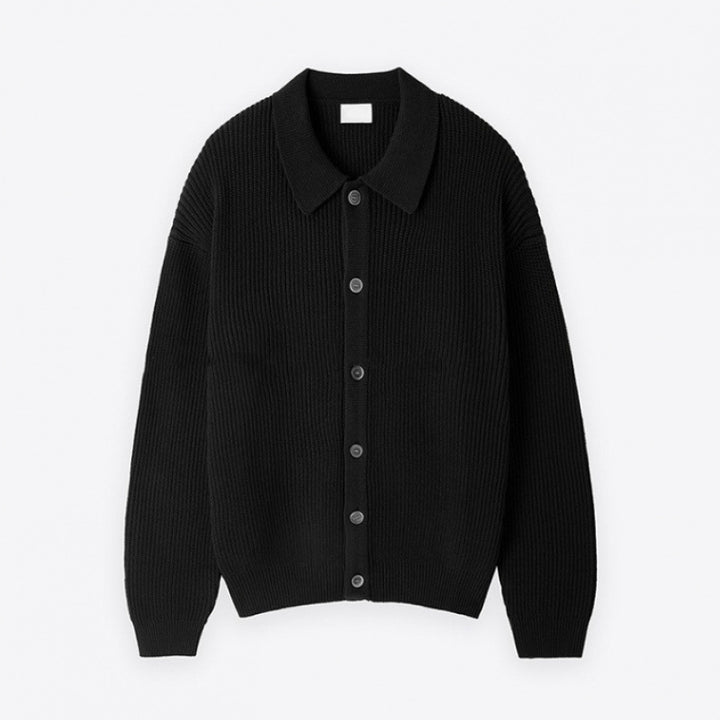 Unisex Chunky Ribbed Cardigan with Shirt Collar and Full Button Closure Mune Fashion