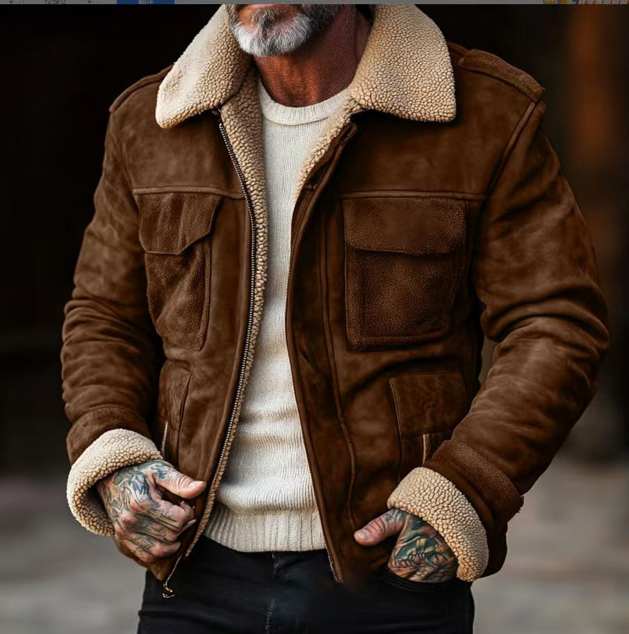 Men's Lambskin Imitation Pilot Jacket in Vintage Leather Look Mune Fashion