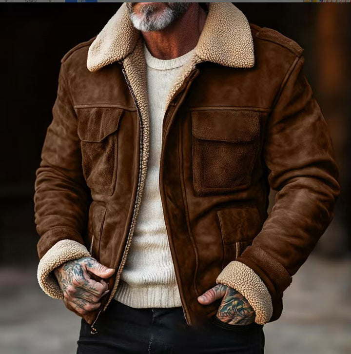 Men's Lambskin Imitation Pilot Jacket in Vintage Leather Look Mune Fashion