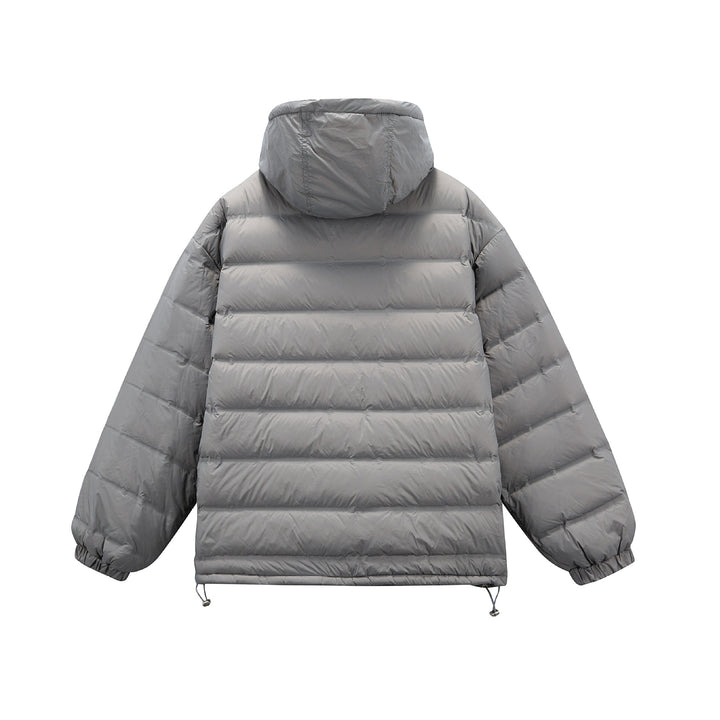 Men's Boxy Puffer Jacket with high stand-up hood, double front zipper and drawstring