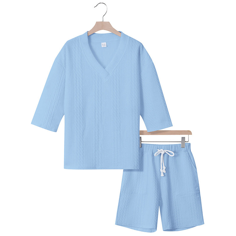 Unisex casual lounge set with V-neck top and drawstring shorts Mune Fashion