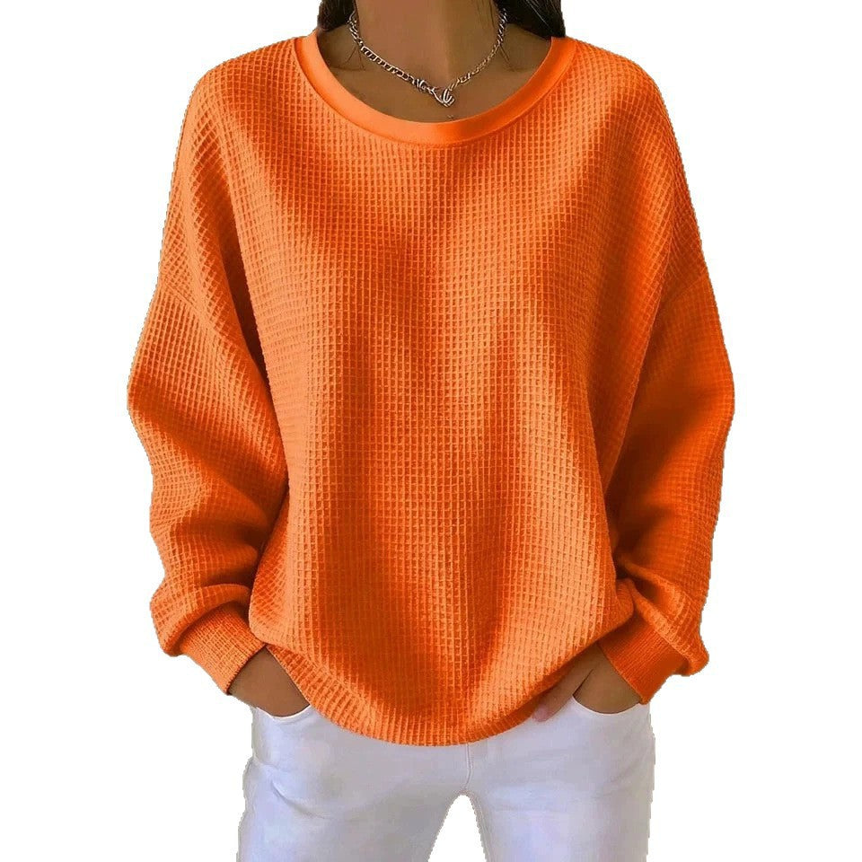 Women’s Oversize Waffle Knit Sweatshirt with Round Neck Mune Fashion
