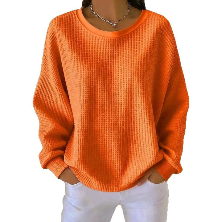 Women’s Oversize Waffle Knit Sweatshirt with Round Neck Mune Fashion