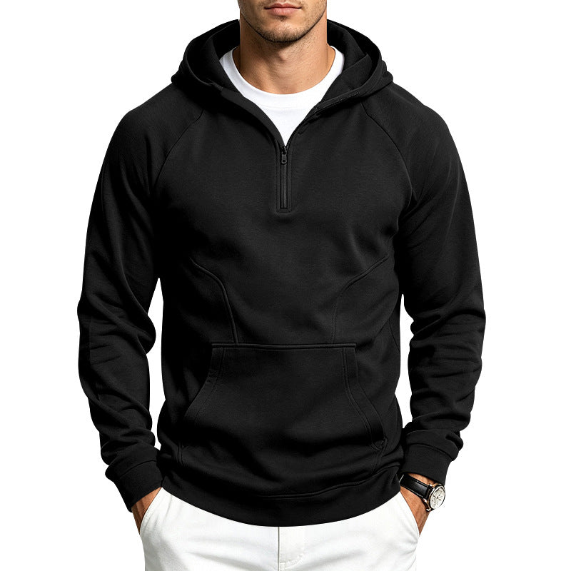 Men's Hoodie with Half Zipper, Sporty Slim Fit and Kangaroo Pocket Mune Fashion
