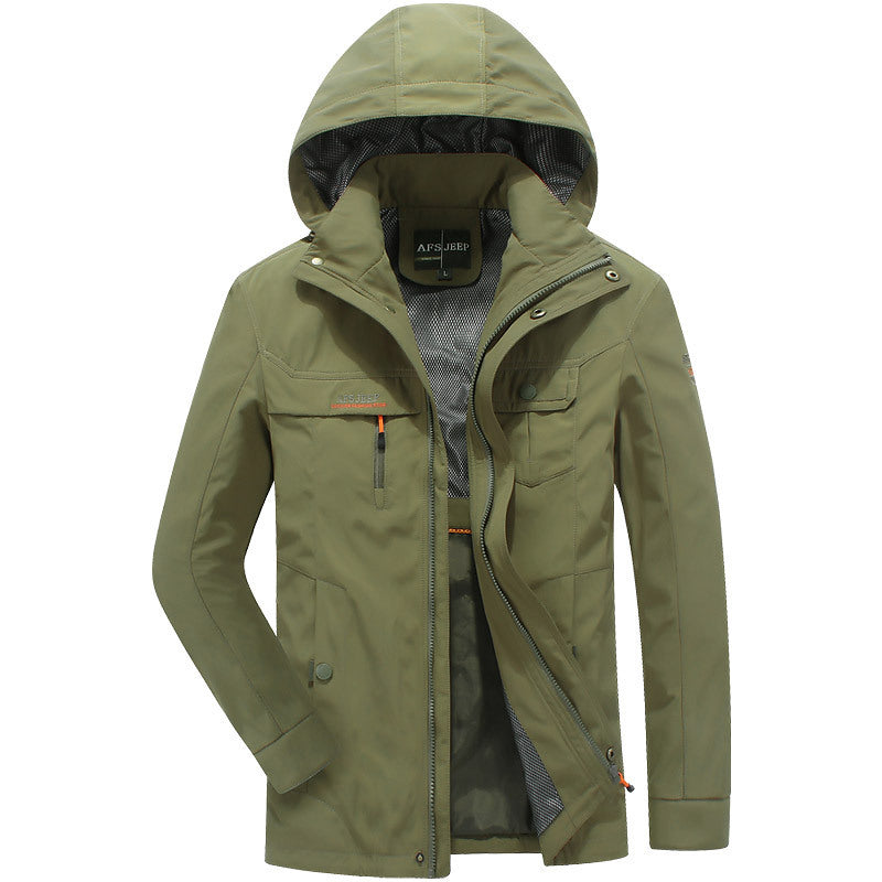 Men's water-repellent lightweight travel functional jacket with hood and multiple pockets Mune Fashion