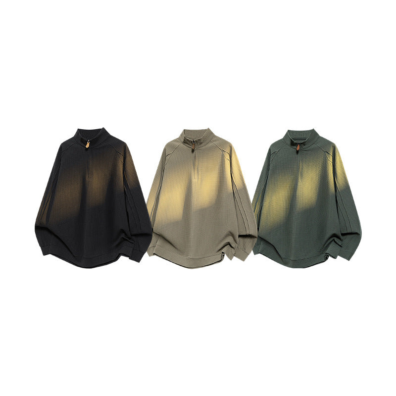 Unisex Waffle Structure Half-Zip Pullover with Stand-Up Collar and Oversized Cut Drune