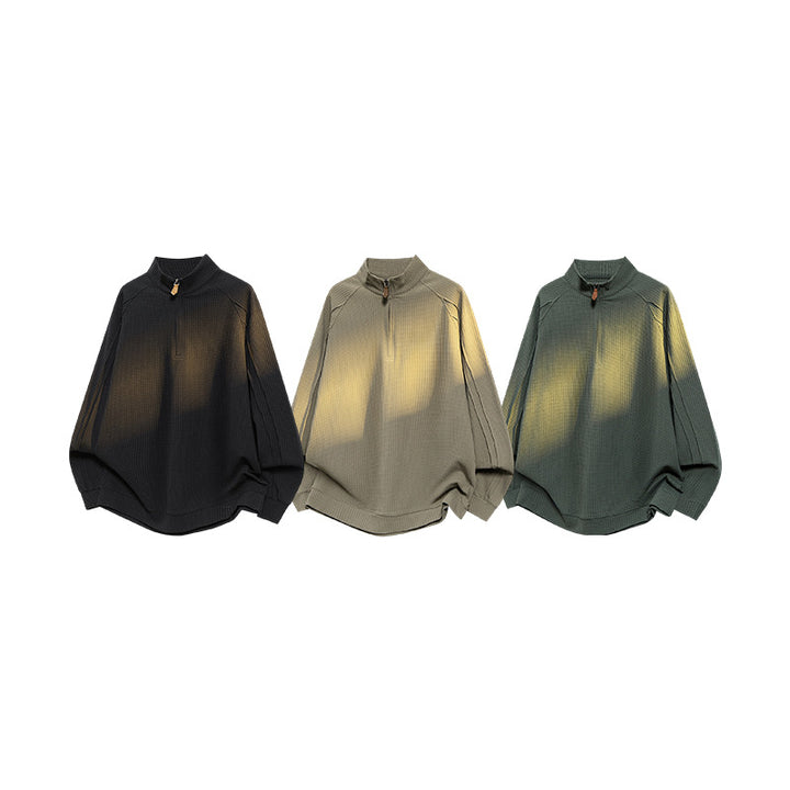 Unisex Waffle Structure Half-Zip Pullover with Stand-Up Collar and Oversized Cut Drune