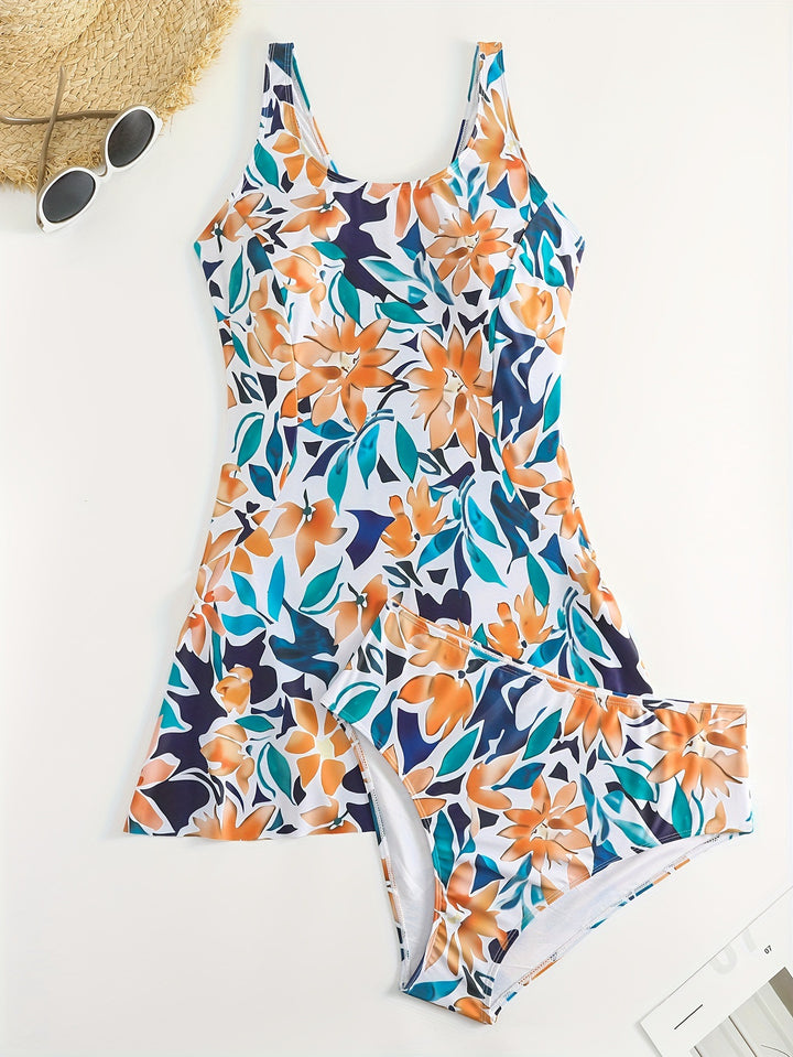 Women's Swimsuit Set with Floral Design and Light Skirt Mune Fashion