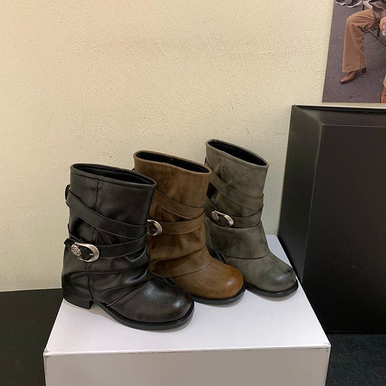 Ladies Fashion Ankle Boots with Wide Strap Mune Fashion