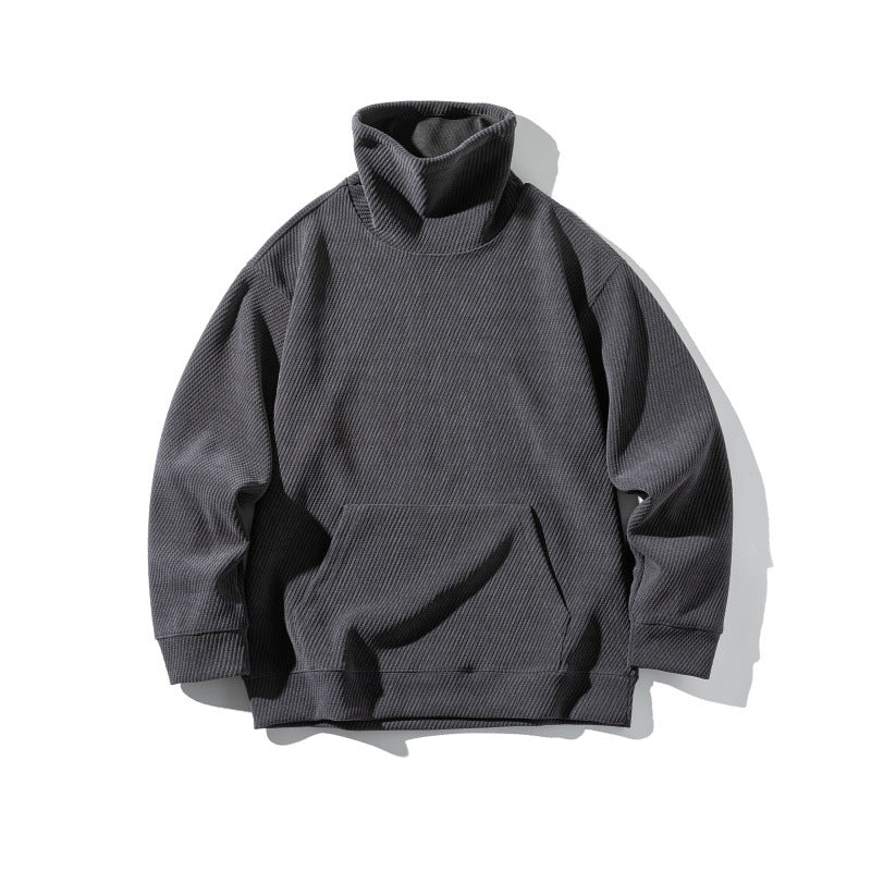 Unisex Oversize Waffle Structure Half Roll Neck Sweatshirt with Kangaroo Pocket Mune Fashion