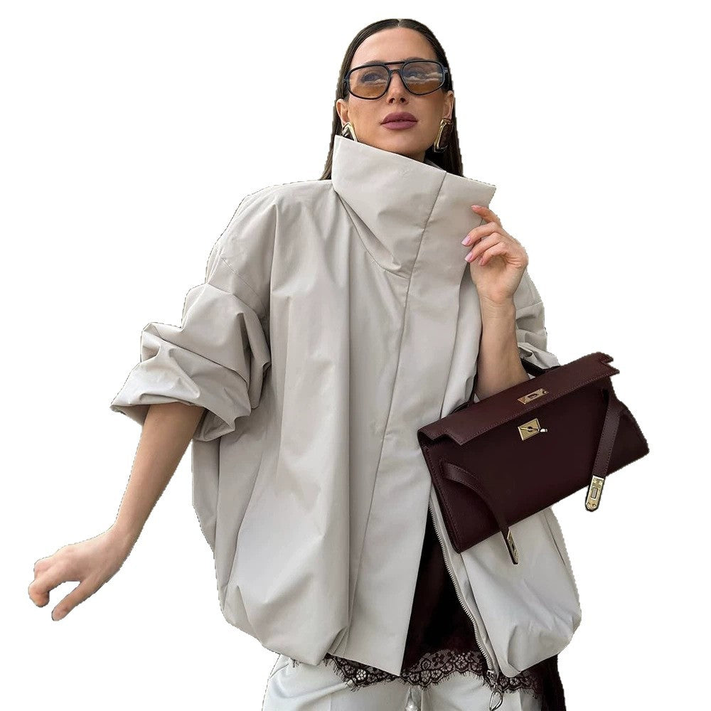 Women's boxy short quilted jacket with high asymmetric stand-up collar Mune Fashion