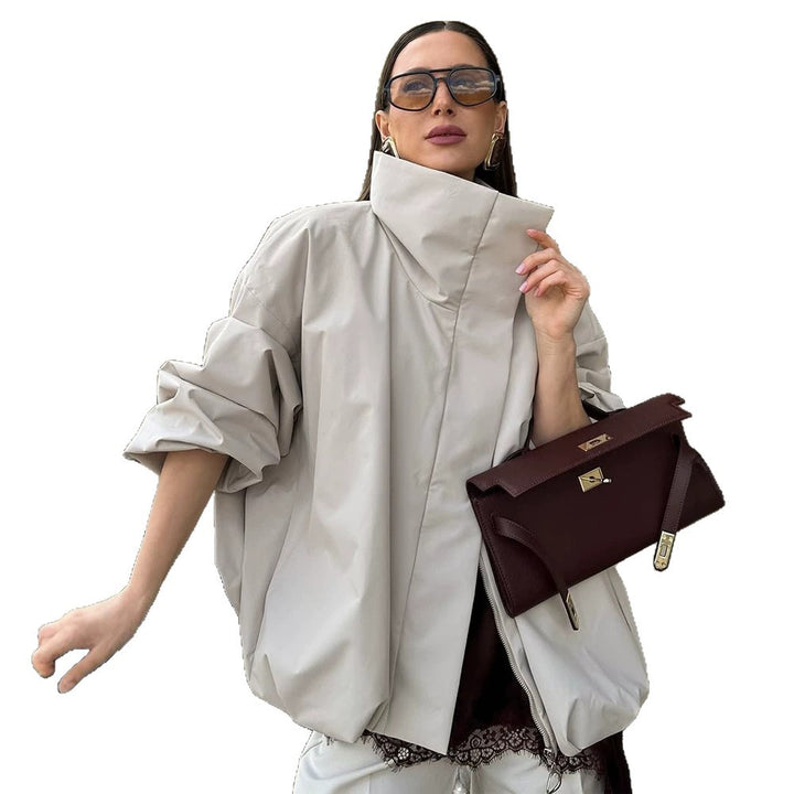 Women's boxy short quilted jacket with high asymmetric stand-up collar Mune Fashion