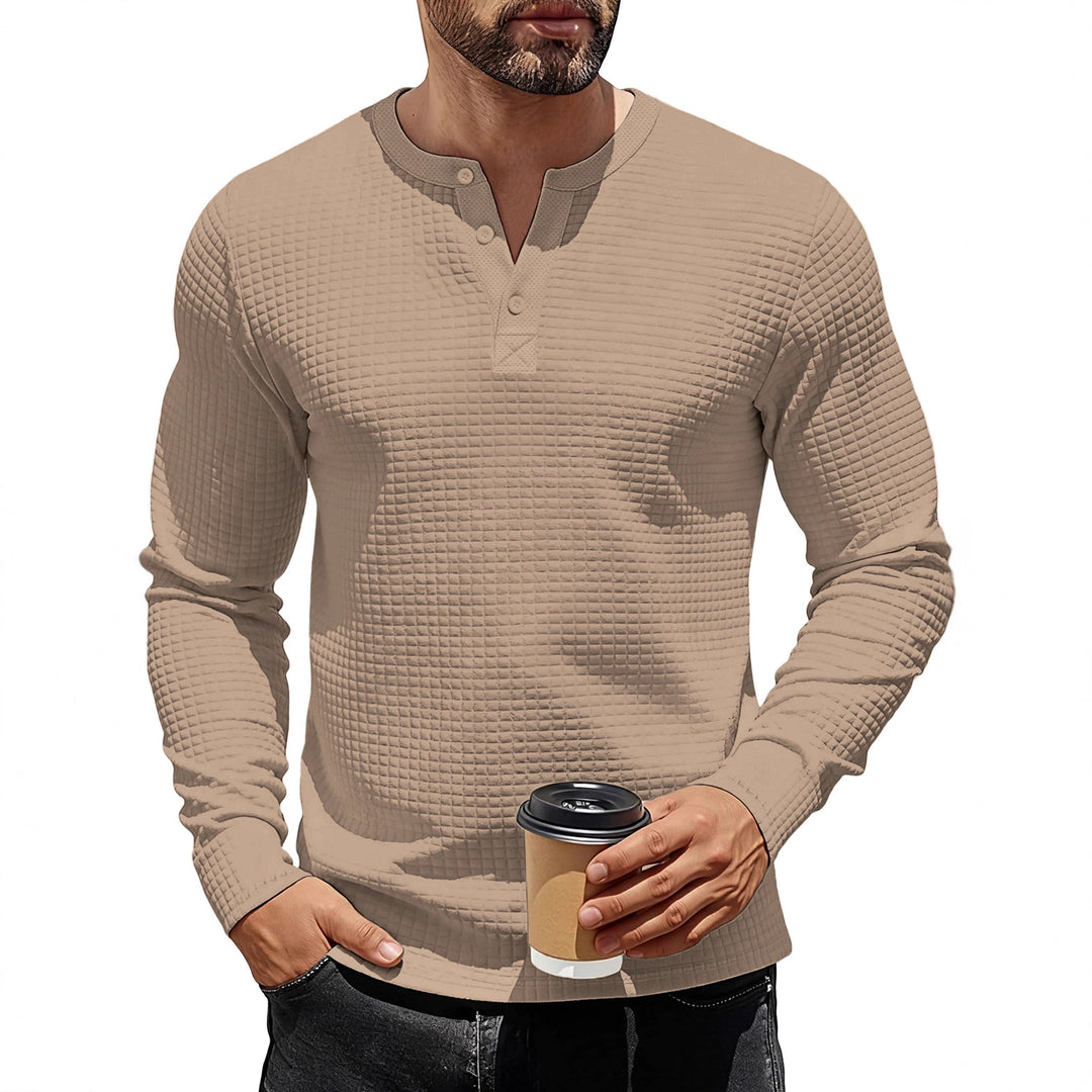 Men's structured Henley long sleeve shirt made of waffle knit with stand-up collar and narrow silhouette Mune Fashion