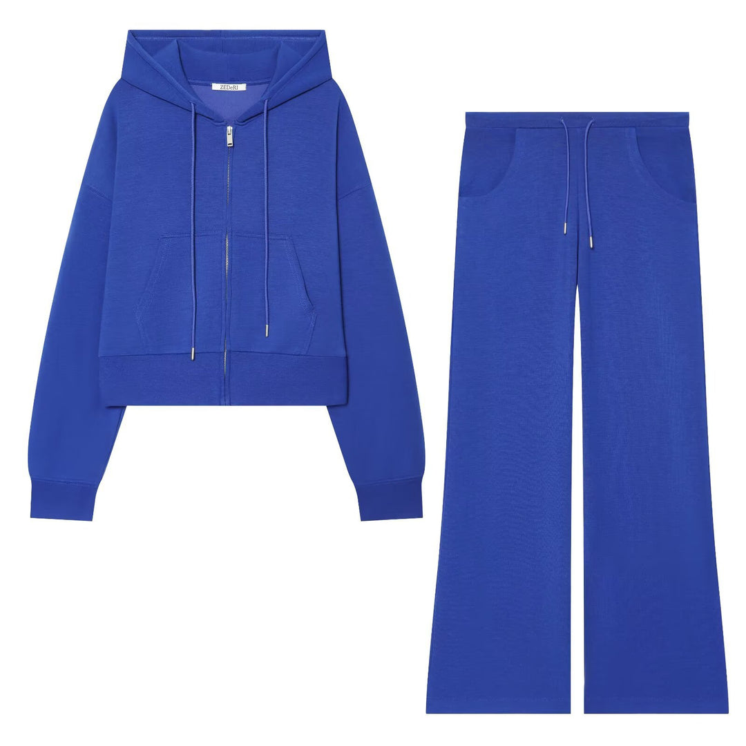 Women's Wide High-Waist Jersey Pants with Drawstring and Wide Leg Drune