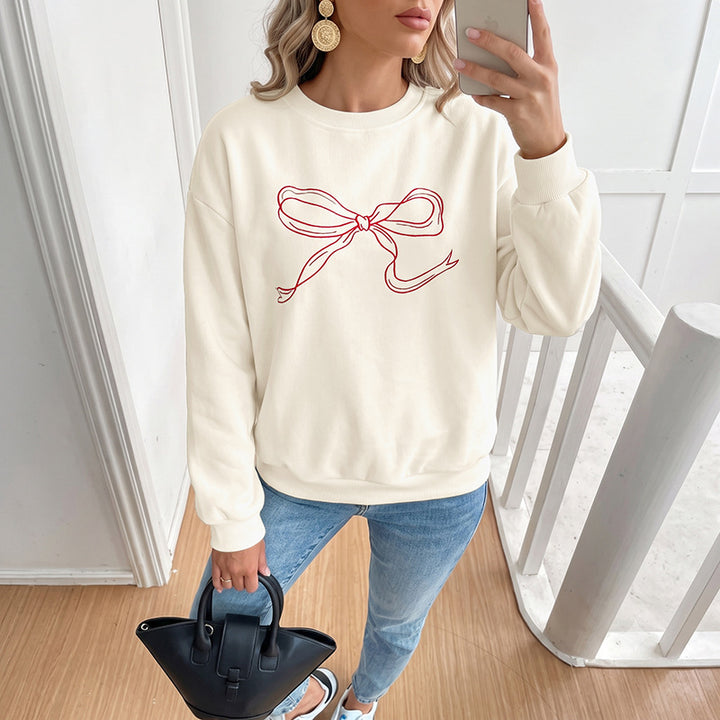 Women's oversized sweatshirt with embroidered bow motif and round neck Mune Fashion