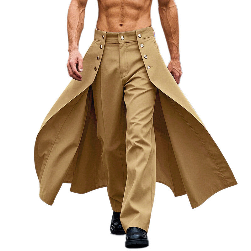 Women high-waisted flared midi wrap skirt with inner culottes and decorative button placket Mune Fashion