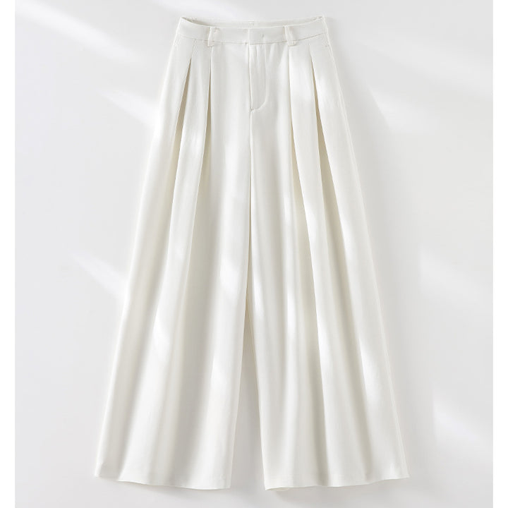 Women High-waisted Palazzo Pants with Tuck Pleats and Flowing Crepe Quality Mune Fashion