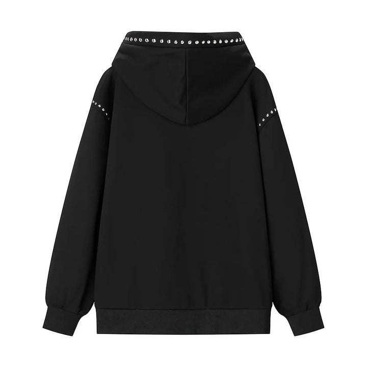 Women’s long hoodie with decorative studs on the collar and a casual fit Mune Fashion