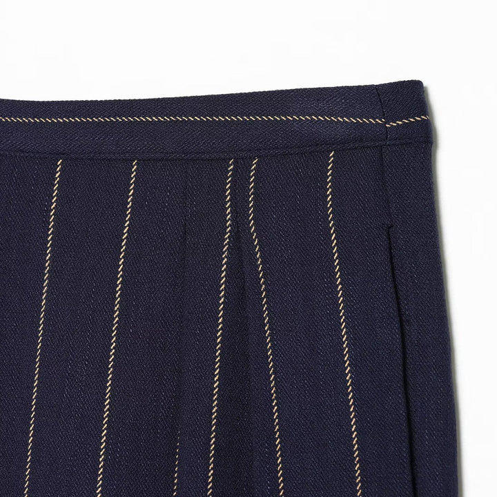 Women's Wide-Cut Pinstripe Trousers with High Waist and Crease Mune Fashion