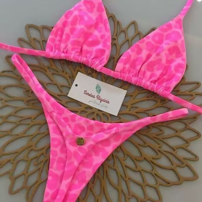 Women's Triangle Bikini Set with Floral Patterns and Adjustable Straps Mune Fashion
